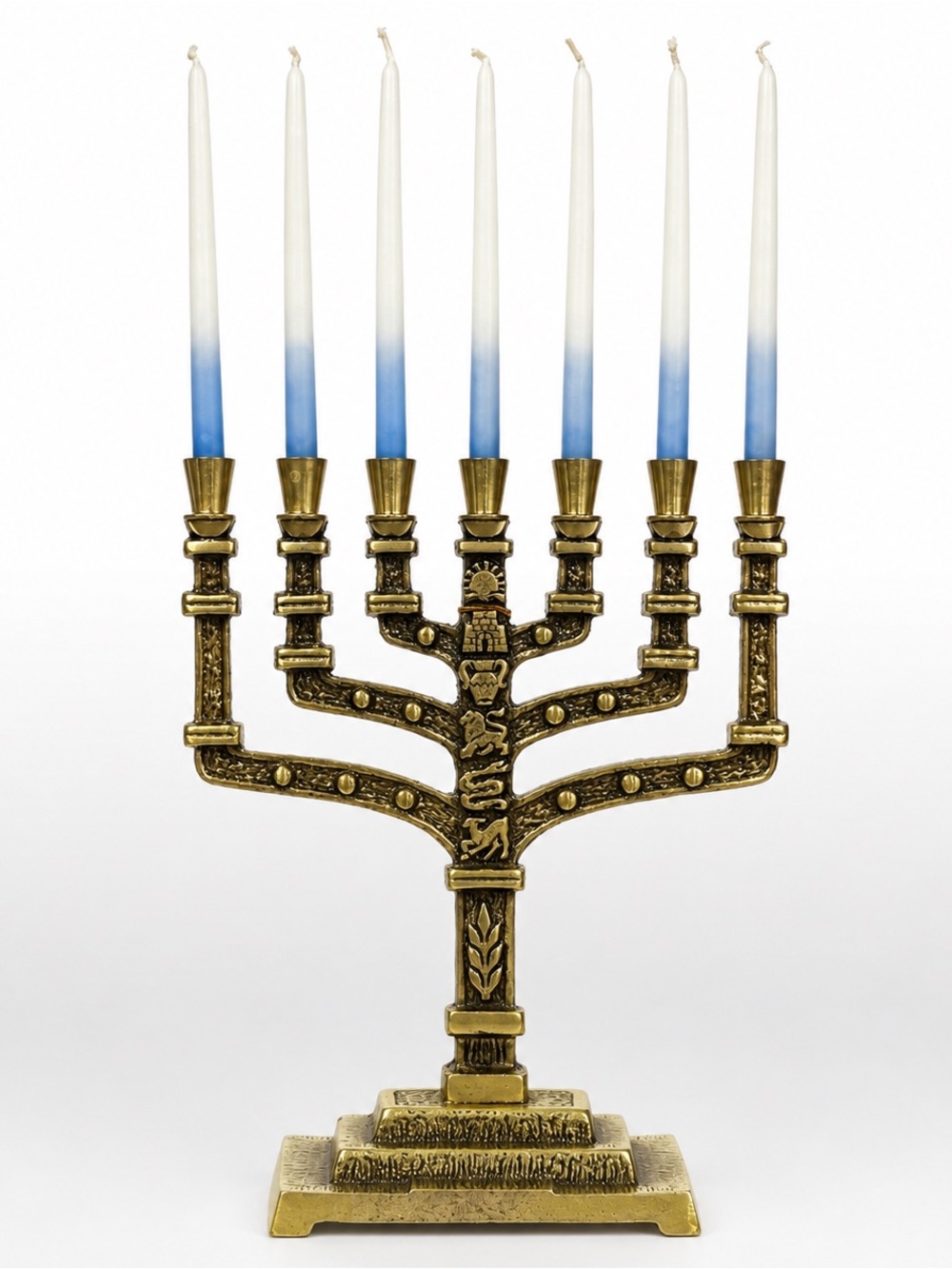 Chen Holon Israel Brass Menorah Jerusalem Judaica 7 Branch Candelabra